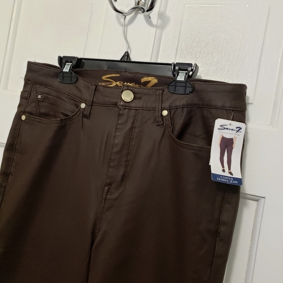 NWT Seven7 Coated Skinny Jeans Faux Leather Espresso Brown Size 12 RET. $79.00 - Picture 3 of 11